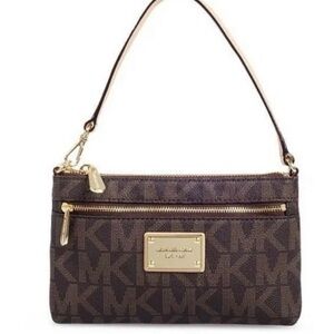 Michael Kors Dark Brown Logo Shoulder Bag with Gold Accents